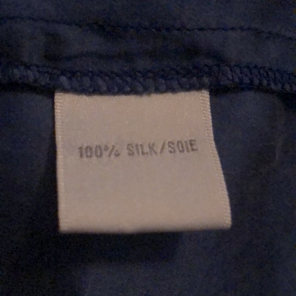 Silk Cynthia Steffe Luxury Blue Short Puff Sleeve Blouse Laced Tie Neck size XS - Picture 10 of 11